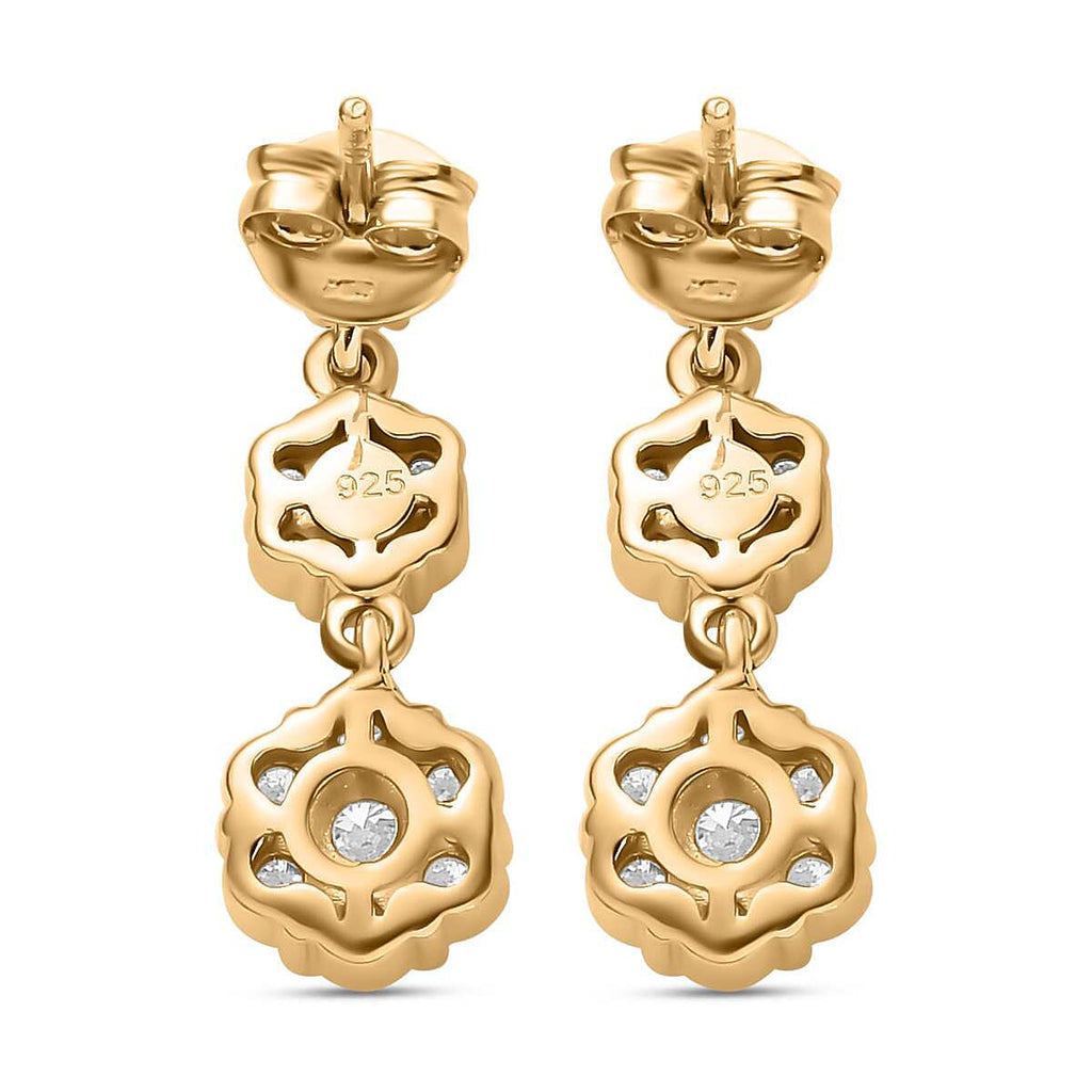 Moissanite Earrings in 18K Yellow Gold Vermeil Plated Sterling Silver 1.46 Ct, Silver Wt 6.07 GM