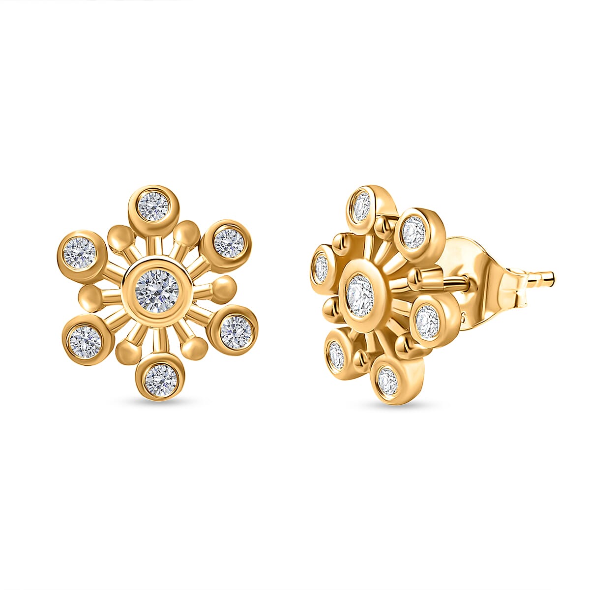 Moissanite Floral Stud Earrings in 18K Yellow Gold Vermeil Plated Sterling Silver 7643115 0