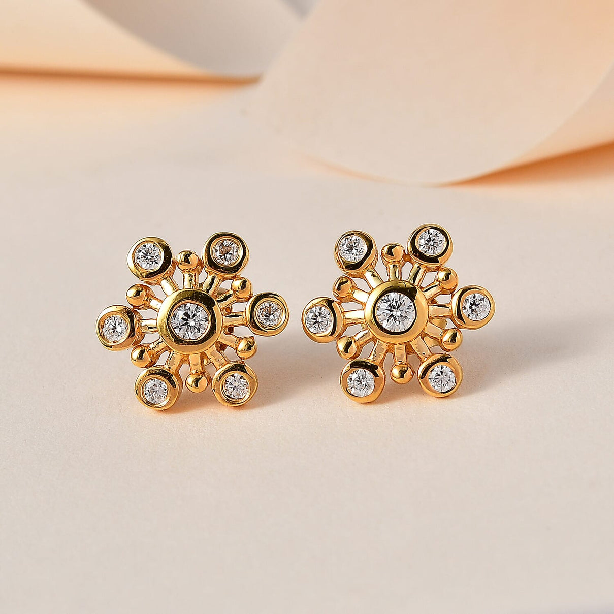 Moissanite Floral Stud Earrings in 18K Yellow Gold Vermeil Plated Sterling Silver 7643115 2