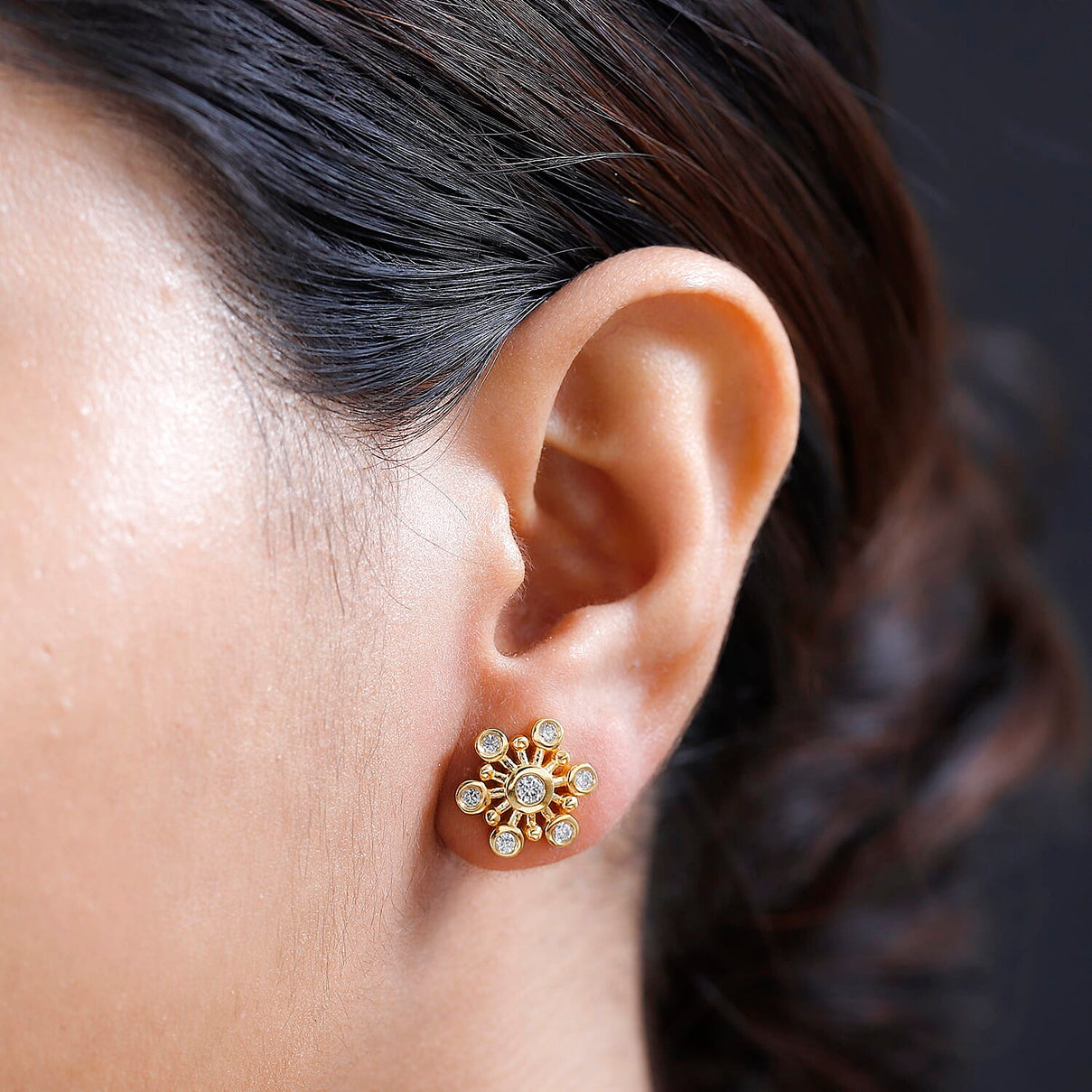 Moissanite Floral Stud Earrings in 18K Yellow Gold Vermeil Plated Sterling Silver 7643115 3