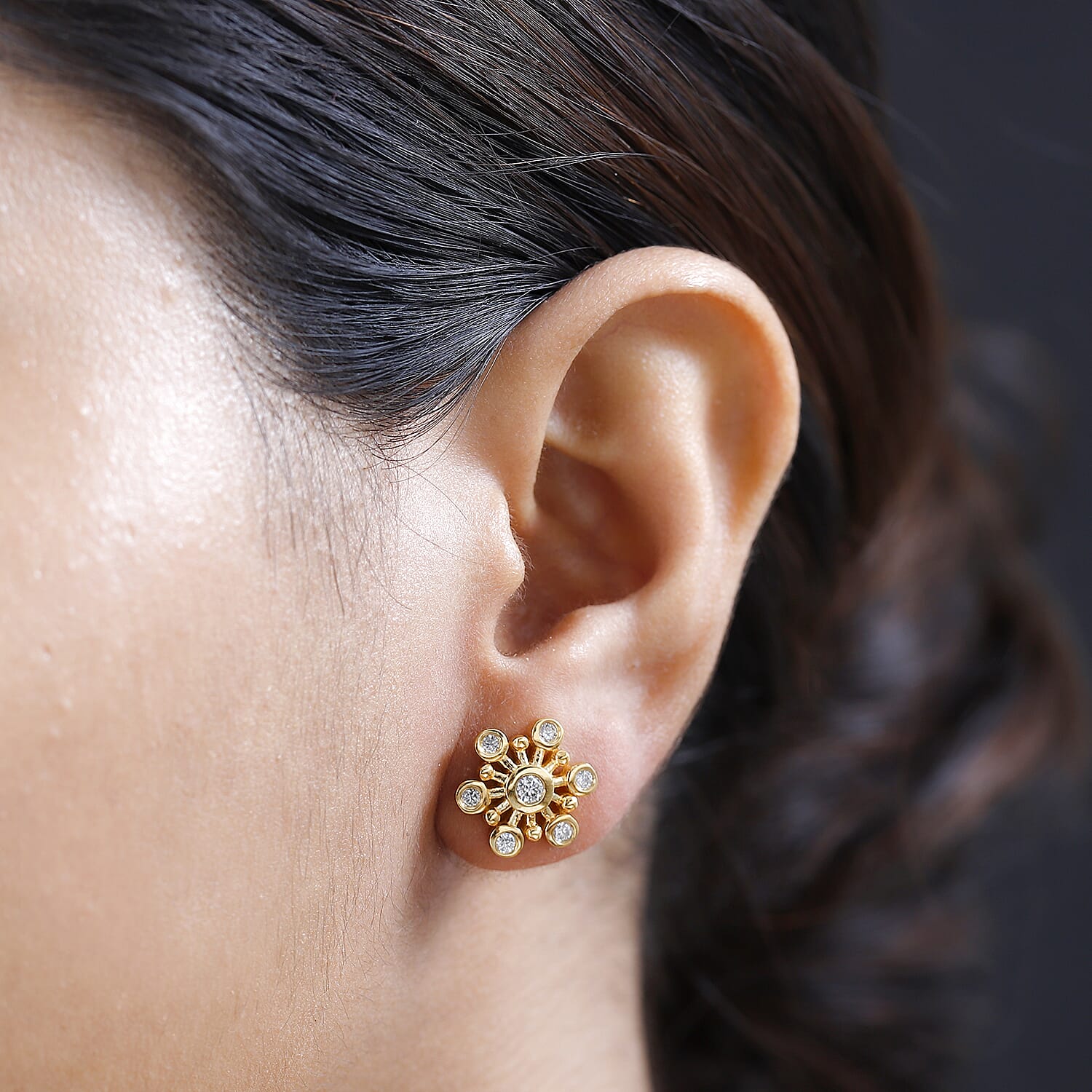 Moissanite Floral Stud Earrings in 18K Yellow Gold Vermeil Plated Sterling Silver 7643115 3