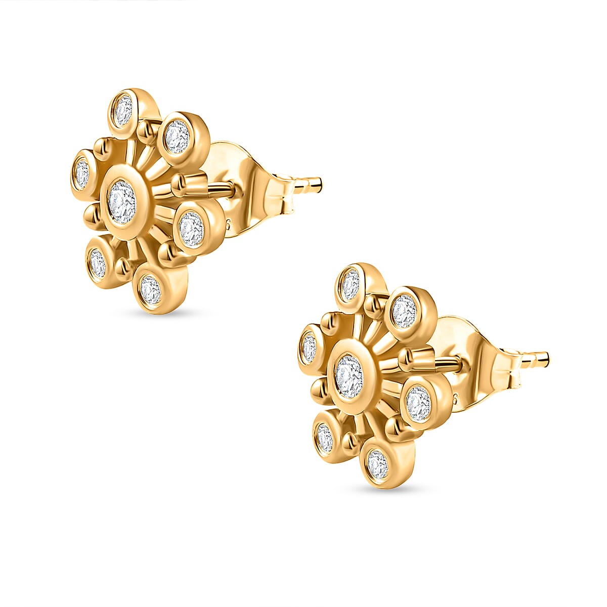 Moissanite Floral Stud Earrings in 18K Yellow Gold Vermeil Plated Sterling Silver 7643115 4