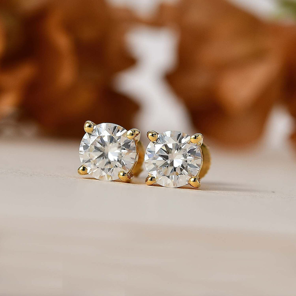 Moissanite Solitaire Stud Earrings in 18K Vermeil Yellow Gold Plated Sterling Silver 1.14 Ct. 7709842 2