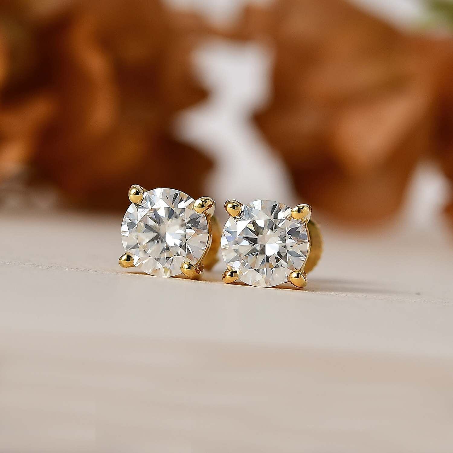 Moissanite Solitaire Stud Earrings in 18K Vermeil Yellow Gold Plated Sterling Silver 1.14 Ct. 7709842 2