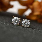 Moissanite Solitaire Stud Earrings in 18K Vermeil Yellow Gold Plated Sterling Silver 1.14 Ct.