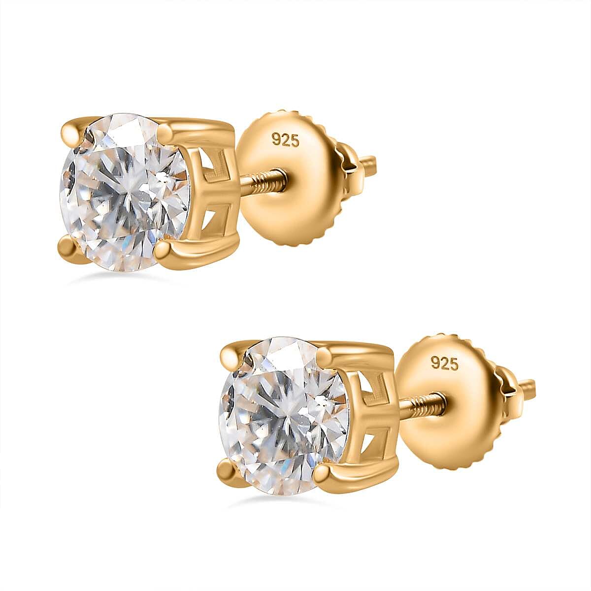 Moissanite Solitaire Stud Earrings in 18K Vermeil Yellow Gold Plated Sterling Silver 1.14 Ct. 7709842 5