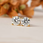 Moissanite  Solitaire Stud Push Post Earring in Vermeil YG Sterling Silver 2.40 ct  2.288  Ct.