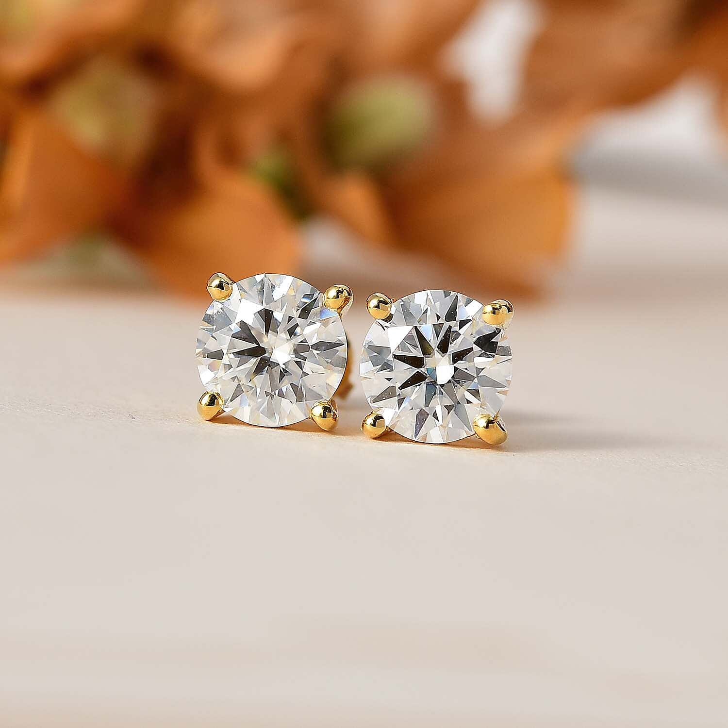 2.3 Ct. Moissanite Solitaire Stud earring in Yellow Gold Vermeil Sterling Silver 7709884 2