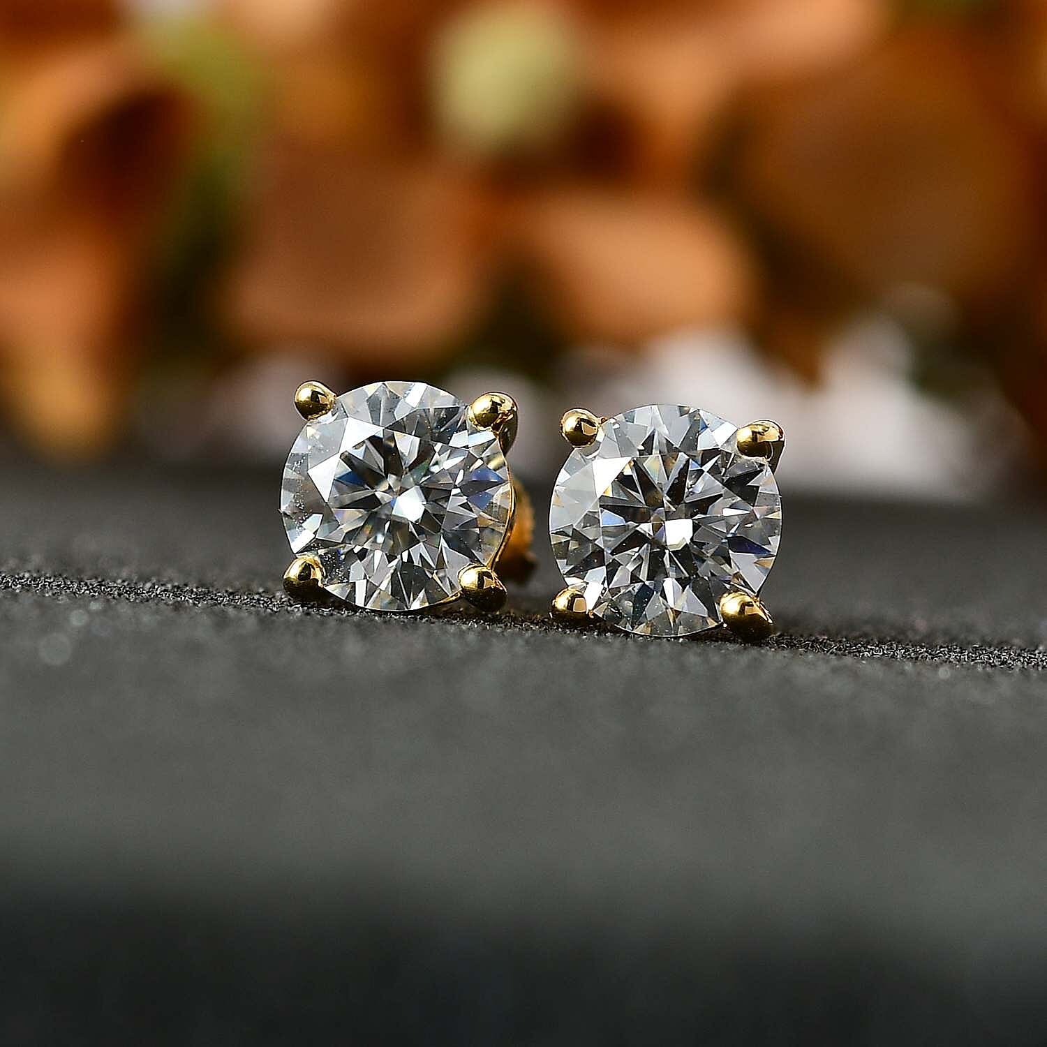 2.3 Ct. Moissanite Solitaire Stud earring in Yellow Gold Vermeil Sterling Silver 7709884 3
