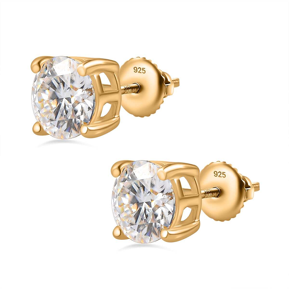 2.3 Ct. Moissanite Solitaire Stud earring in Yellow Gold Vermeil Sterling Silver 7709884 5