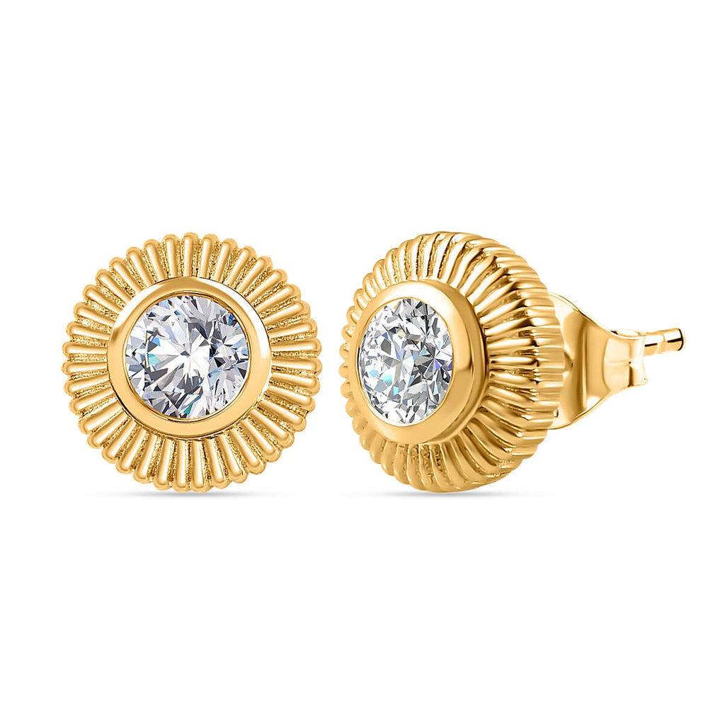 Moissanite Solitaire Earrings in 18K Yellow Gold Vermeil Plated Sterling Silver