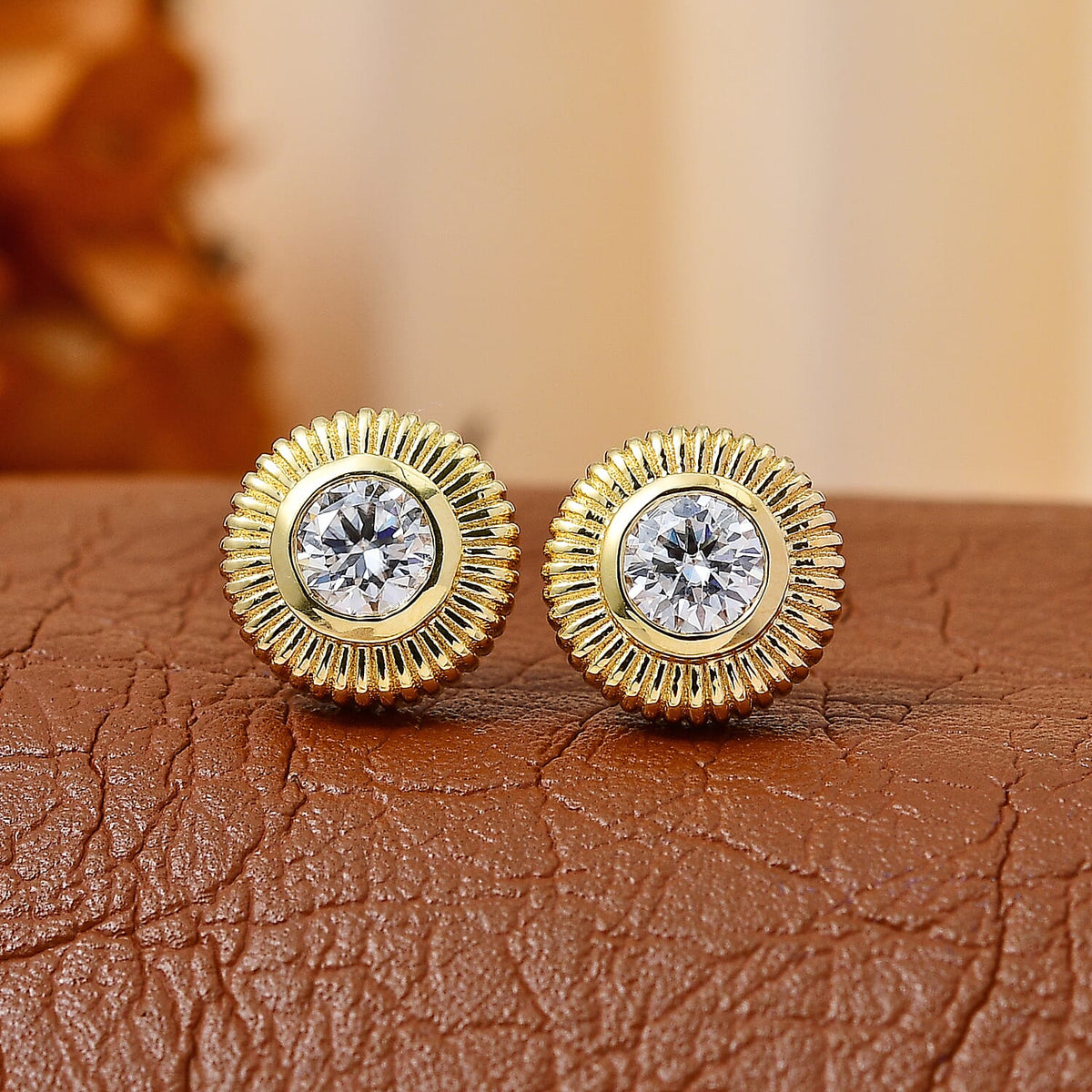 Moissanite Solitaire Stud Push Post Earring in 18K Vermeil YG Plated Sterling Silver 0.96 ct  0.882  Ct. 7756266 1