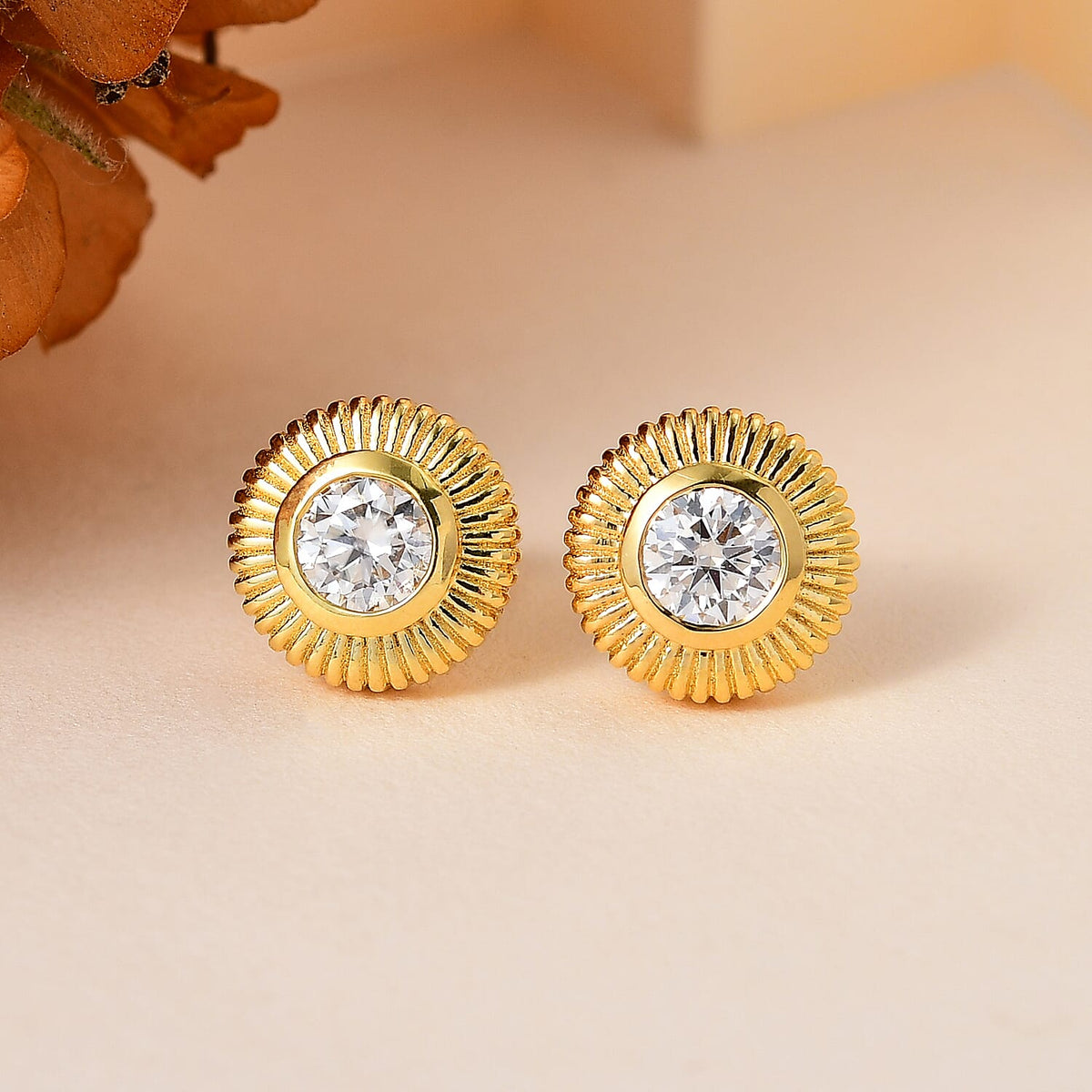 Moissanite Solitaire Stud Push Post Earring in 18K Vermeil YG Plated Sterling Silver 0.96 ct  0.882  Ct. 7756266 2