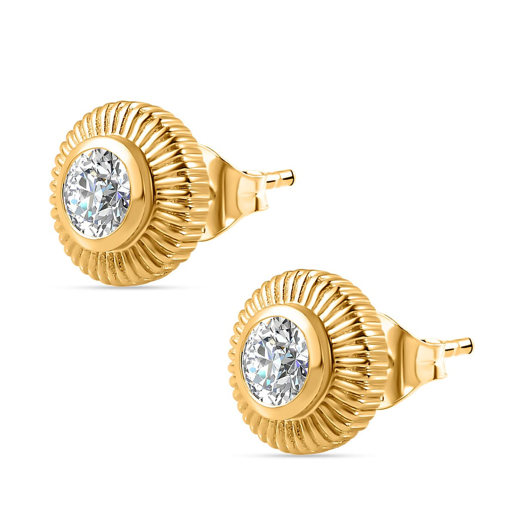 Moissanite Solitaire Earrings in 18K Yellow Gold Vermeil Plated Sterling Silver