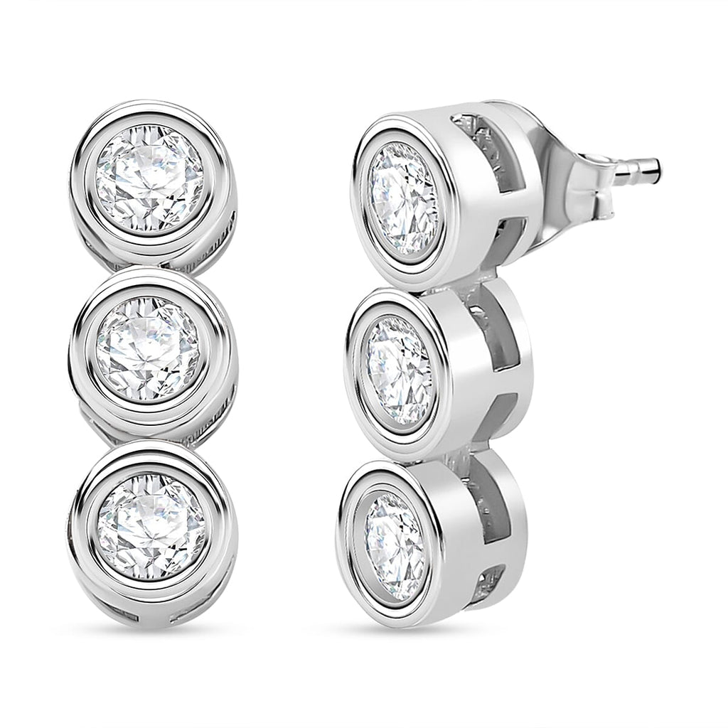 Moissanite  Solitaire Stud Push Post Earring in rhodium Sterling Silver 0.66 ct  0.636  Ct.