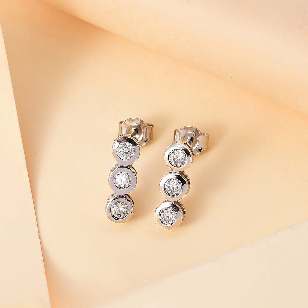 Moissanite  Solitaire Stud Push Post Earring in rhodium Sterling Silver 0.66 ct  0.636  Ct.