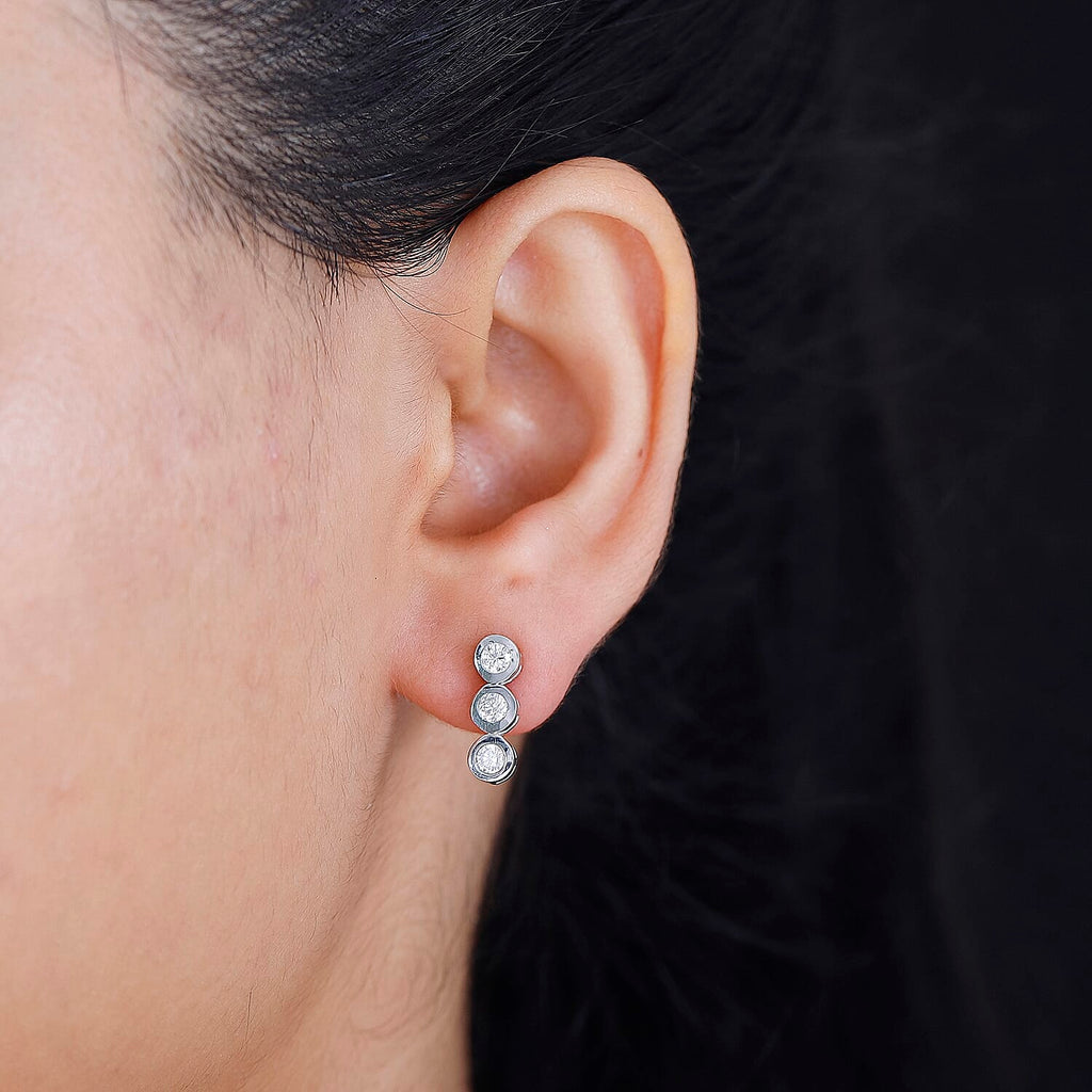 Moissanite  Solitaire Stud Push Post Earring in rhodium Sterling Silver 0.66 ct  0.636  Ct.