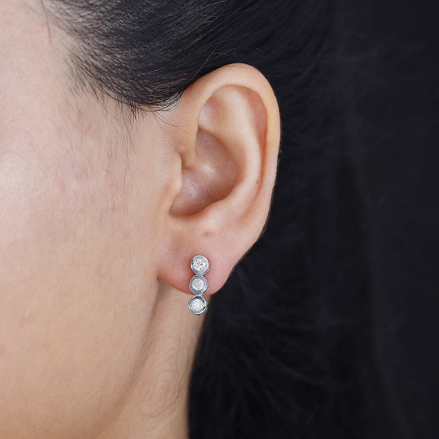 Moissanite Bubble Drop Earrings in Rhodium Plated Sterling Silver 7847165 2
