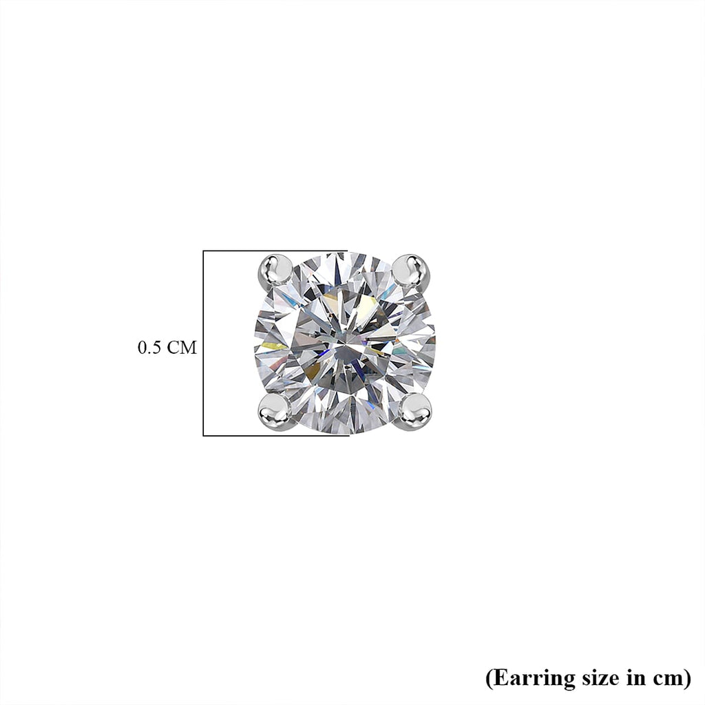 RADIANTA GRA Certified Moissanite Solitaire Stud Earring with Push Back in Rhodium Overlay Sterling Silver