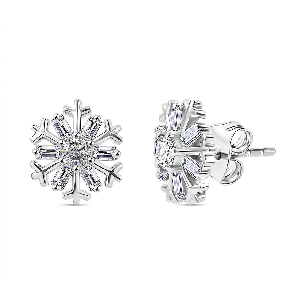 Moissanite Solitaire Stud Earring With Push Back in Rhodium Overlay Sterling Silver 0.87 Ct.