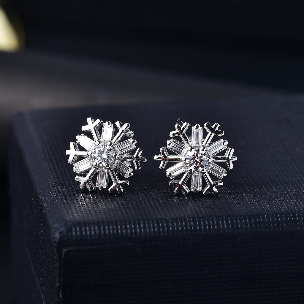 Moissanite Solitaire Stud Earring With Push Back in Rhodium Overlay Sterling Silver 0.87 Ct.