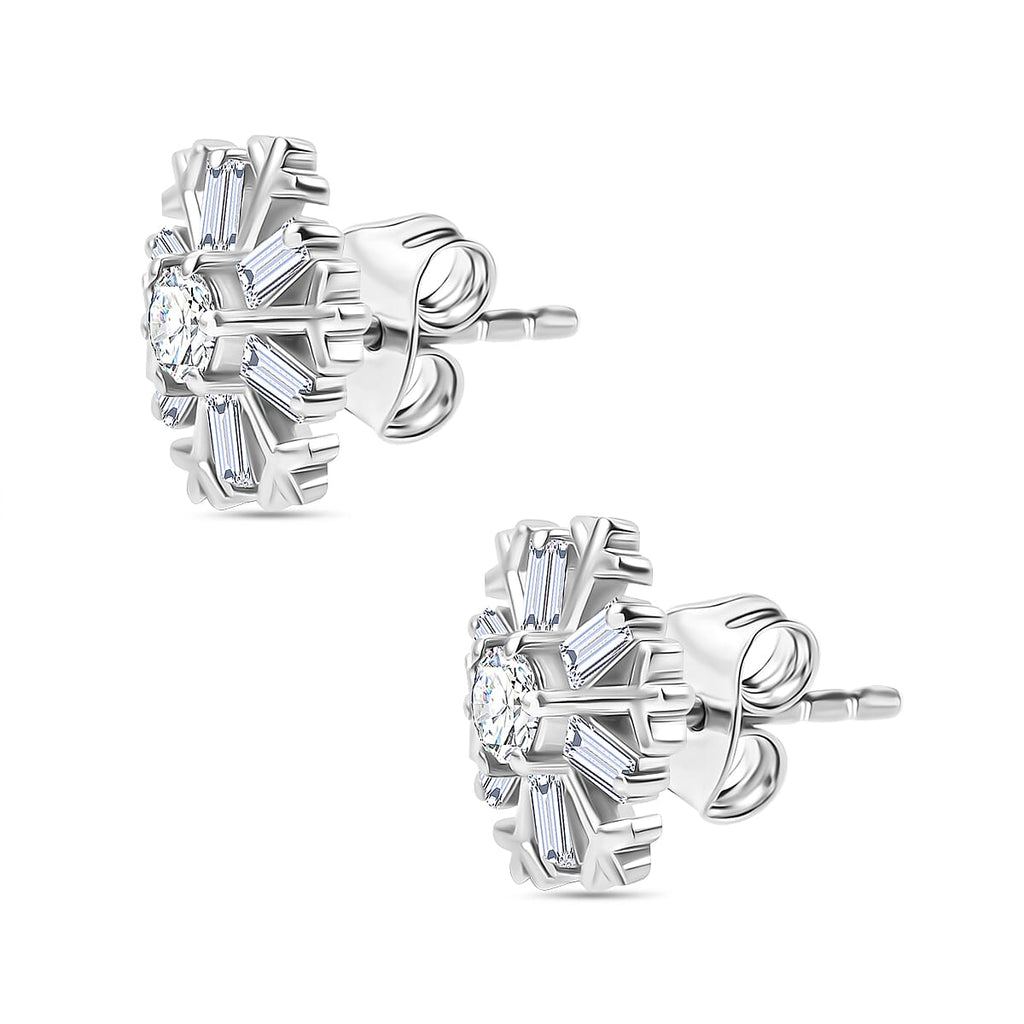 Moissanite Solitaire Stud Earring With Push Back in Rhodium Overlay Sterling Silver 0.87 Ct.