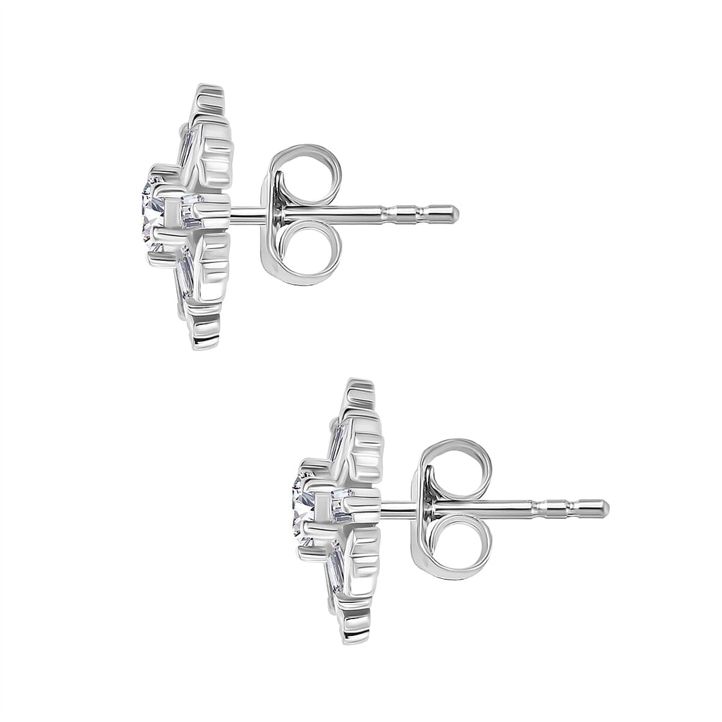 Moissanite Solitaire Stud Earring With Push Back in Rhodium Overlay Sterling Silver 0.87 Ct.