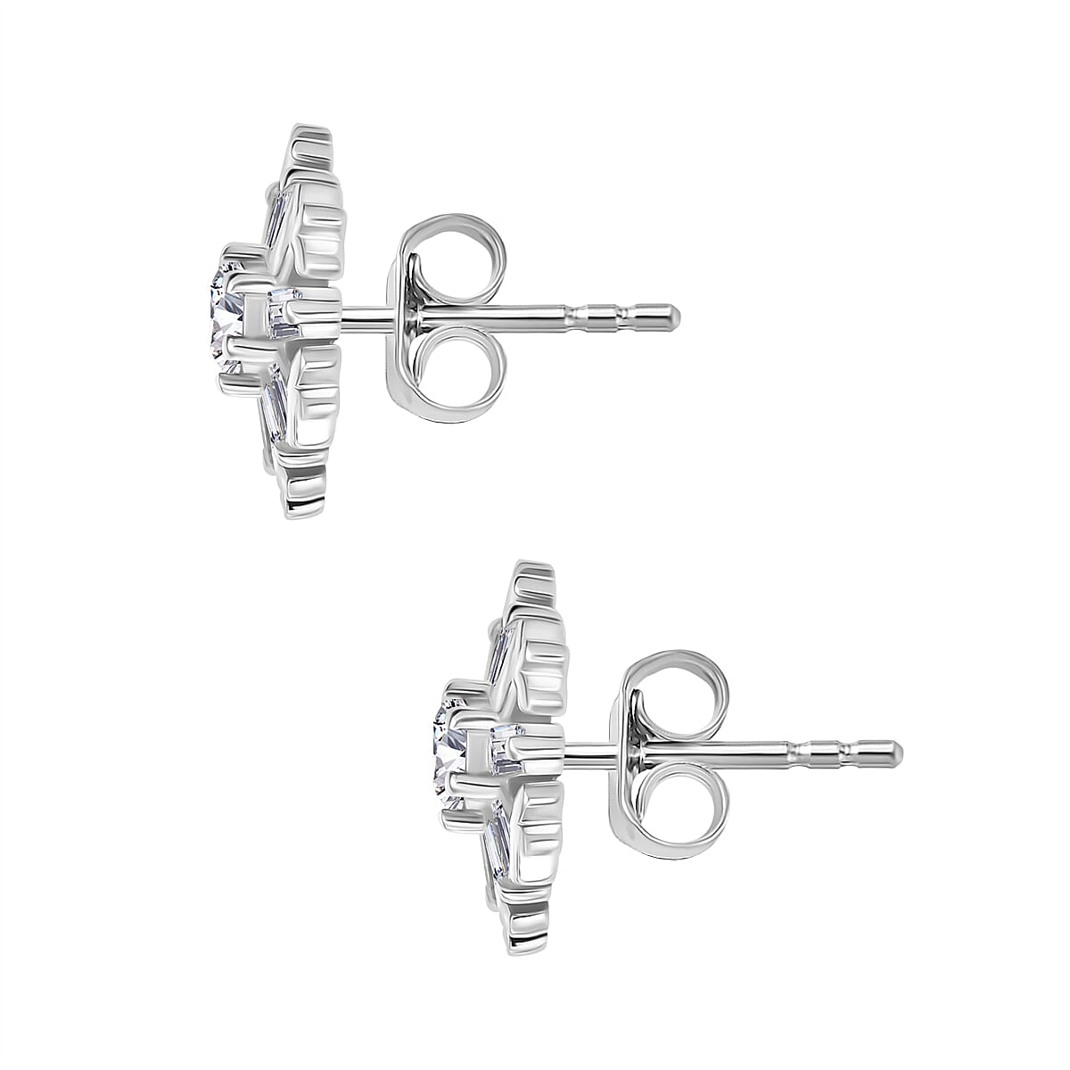 Moissanite Snowflake Earrings With Push Back in Rhodium Overlay Sterling Silver 0.87 Ct. 7986311 4