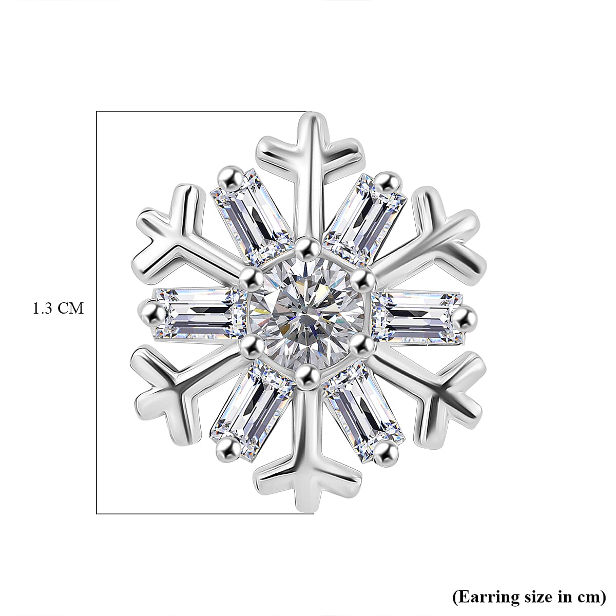 Moissanite Snowflake Earrings With Push Back in Rhodium Overlay Sterling Silver 0.87 Ct. 7986311 5