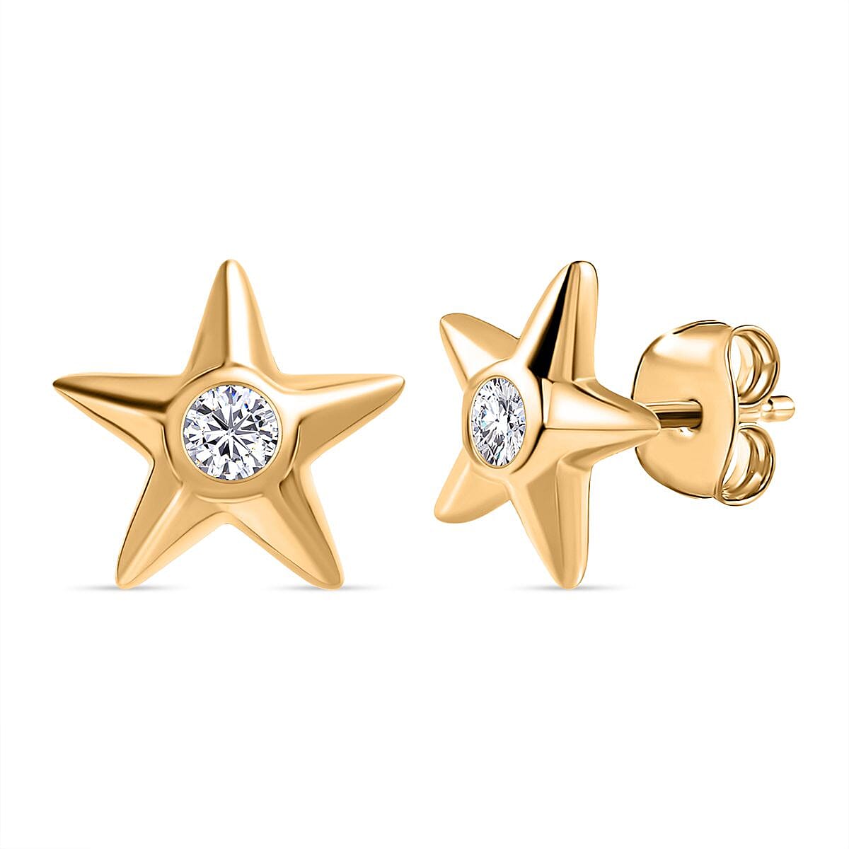 Moissanite Star Earrings (with Push Post) in Sterling Silver with 18K Vermeil Yellow Gold 7128518 0