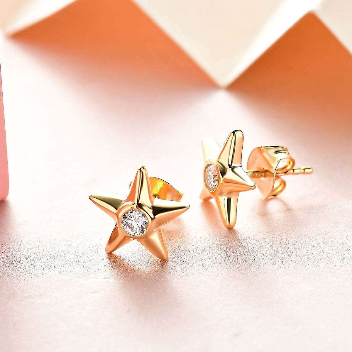 Moissanite Star Earrings (with Push Post) in Sterling Silver with 18K Vermeil Yellow Gold 7128518 2