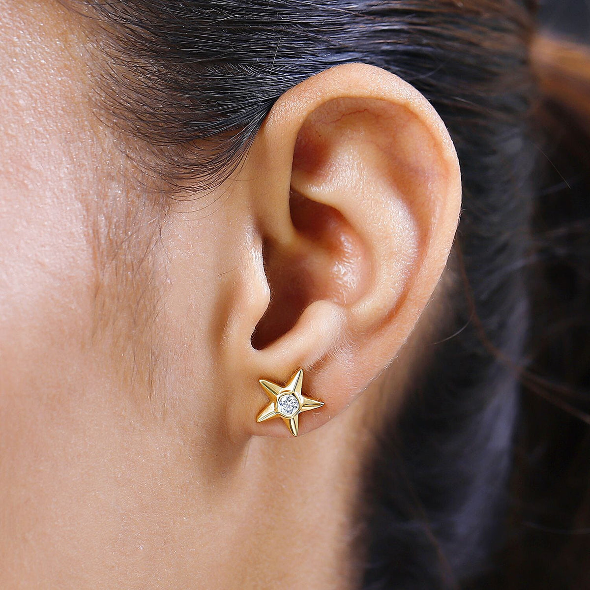Moissanite Star Earrings (with Push Post) in Sterling Silver with 18K Vermeil Yellow Gold 7128518 3