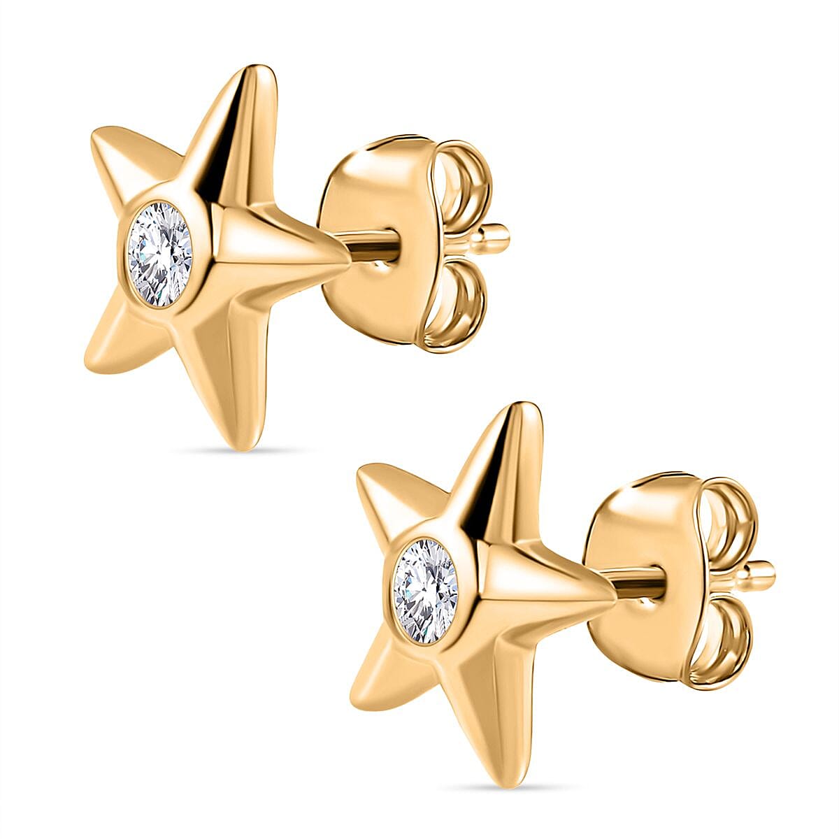 Moissanite Star Earrings (with Push Post) in Sterling Silver with 18K Vermeil Yellow Gold 7128518 4