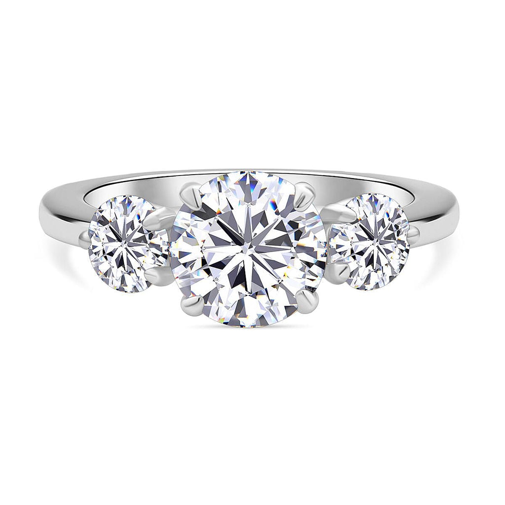 Moissanite 3 Stone Ring in Rhodium Overlay Sterling Silver 2.92 Ct