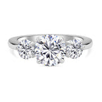 Moissanite 3 Stone Ring in Rhodium Overlay Sterling Silver 2.92 Ct