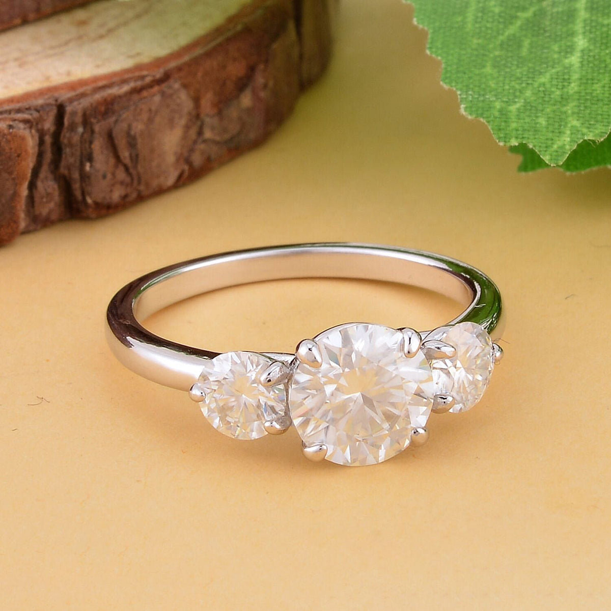 Moissanite 3 Stone Ring in Rhodium Overlay Sterling Silver 2.92 Ct 7368973 3