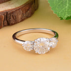 Moissanite 3 Stone Ring in Rhodium Overlay Sterling Silver 2.92 Ct