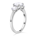 Moissanite 3 Stone Ring in Rhodium Overlay Sterling Silver 2.92 Ct