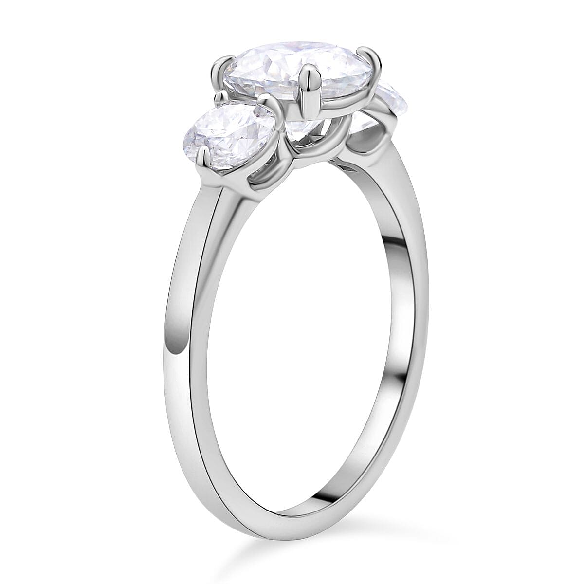 Moissanite 3 Stone Ring in Rhodium Overlay Sterling Silver 2.92 Ct 7368973 9