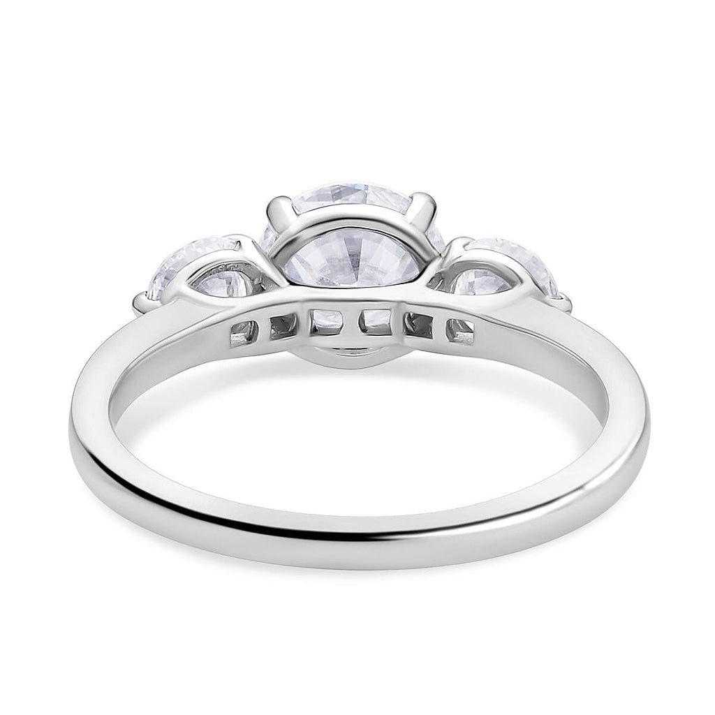 Moissanite 3 Stone Ring in Rhodium Overlay Sterling Silver 2.92 Ct