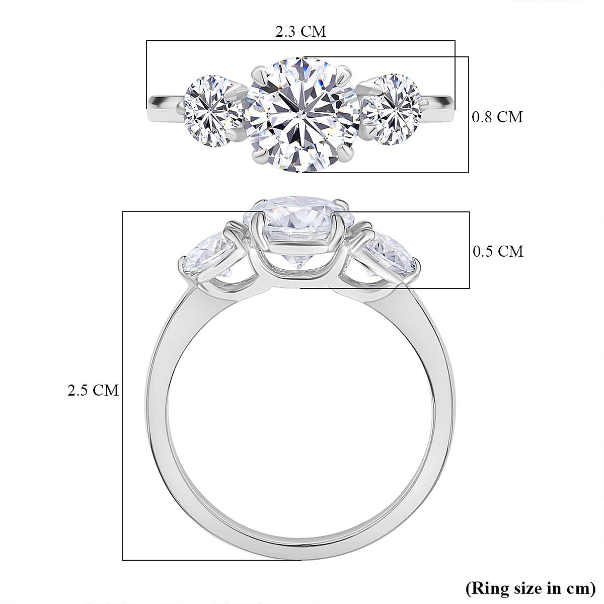 Moissanite 3 Stone Ring in Rhodium Overlay Sterling Silver 2.92 Ct 7368973 13