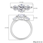 Moissanite 3 Stone Ring in Rhodium Overlay Sterling Silver 2.92 Ct