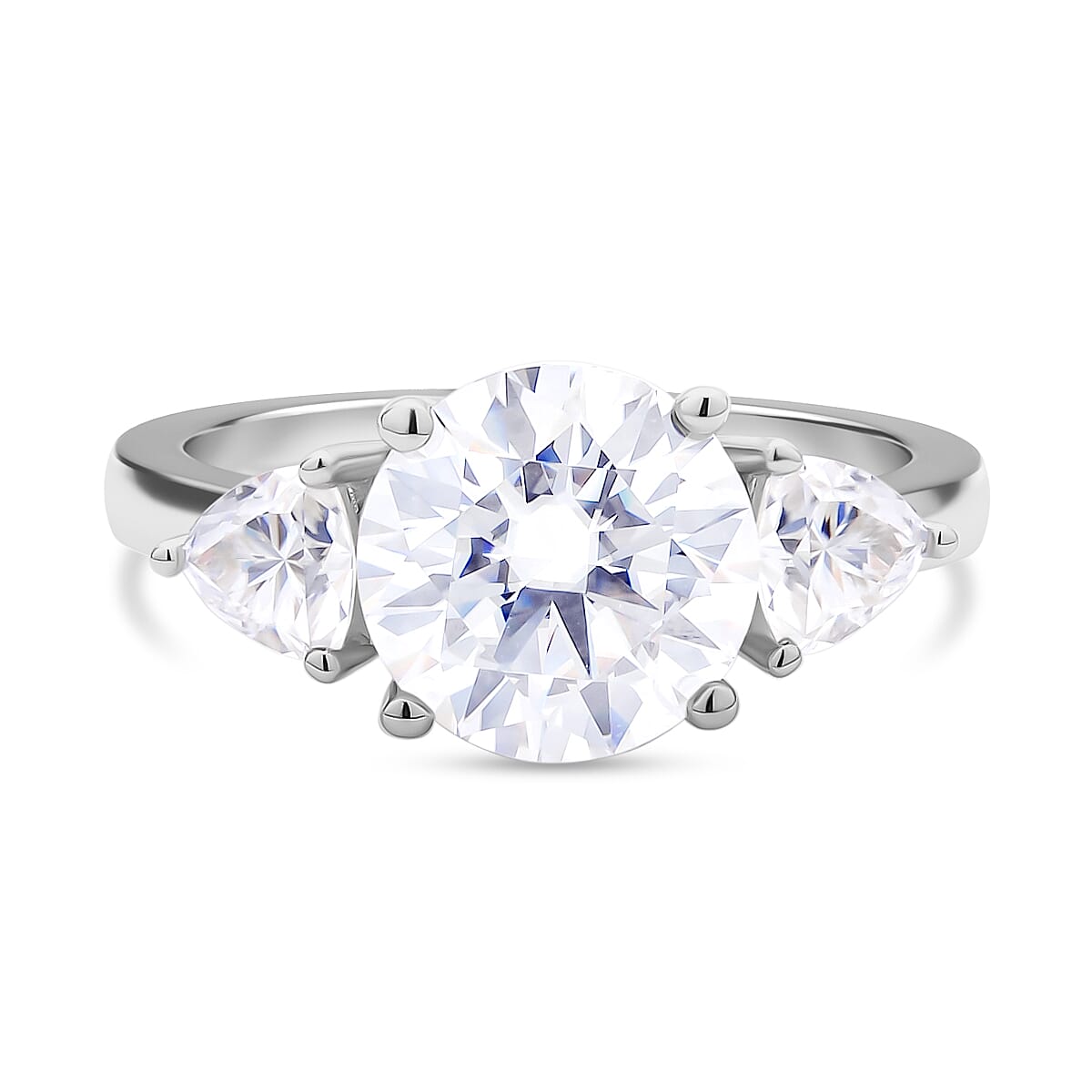 Moissanite 3 Stone Ring in Rhodium Overlay Sterling Silver 4.40 Ct 7369102 6