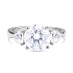 Moissanite 3 Stone Ring in Rhodium Overlay Sterling Silver 4.40 Ct