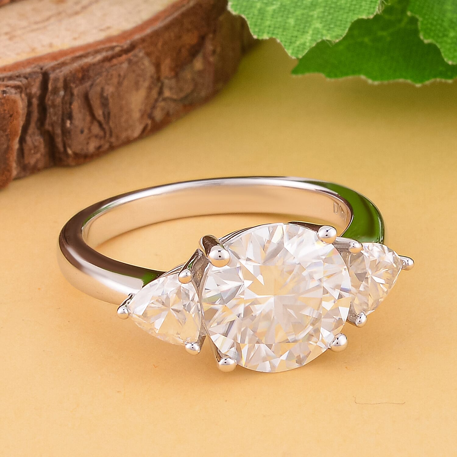 Moissanite 3 Stone Ring in Rhodium Overlay Sterling Silver 4.40 Ct 7369102 7