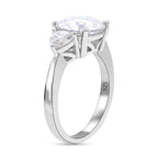 Moissanite 3 Stone Ring in Rhodium Overlay Sterling Silver 4.40 Ct