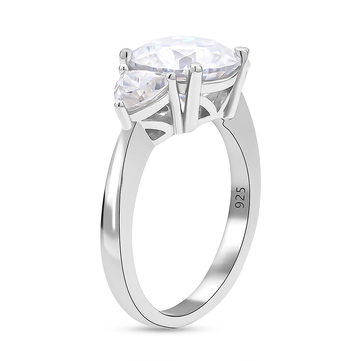 Moissanite 3 Stone Ring in Rhodium Overlay Sterling Silver 4.40 Ct 7369102 9