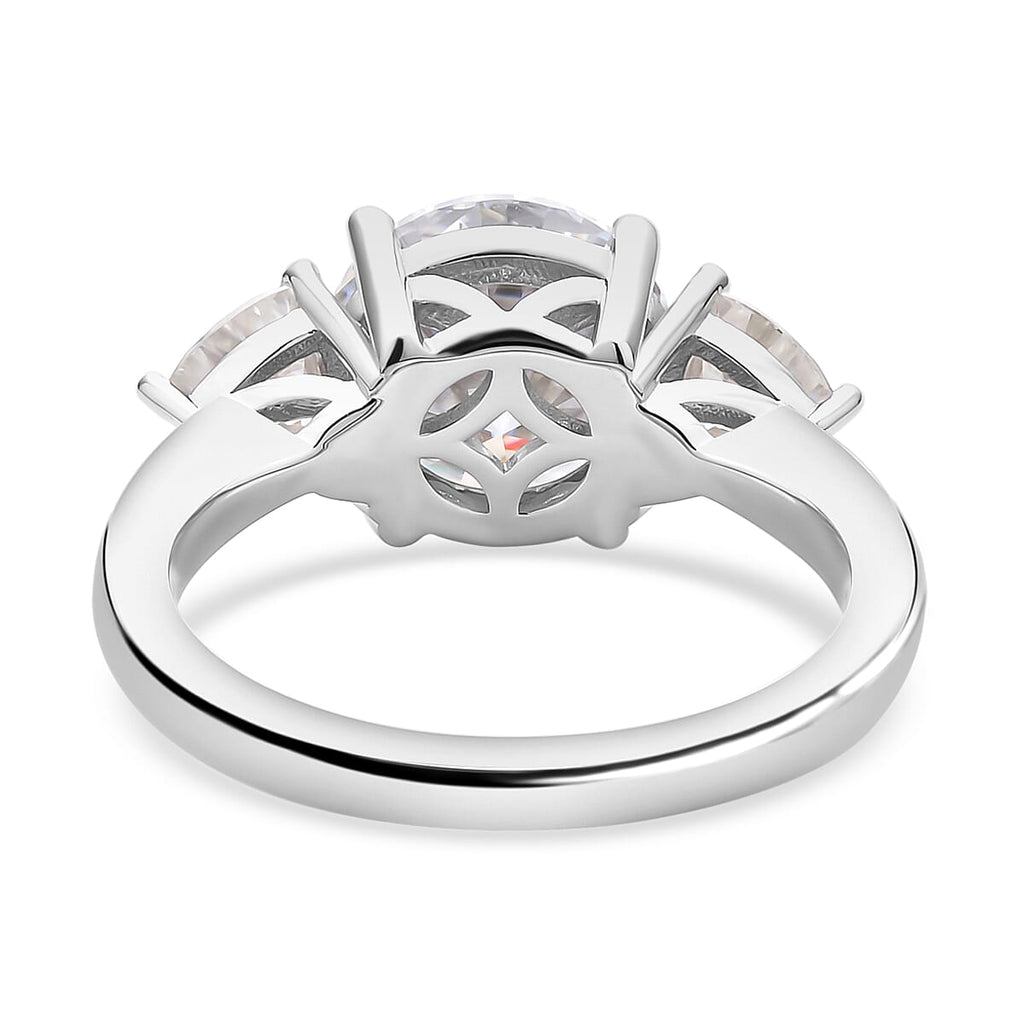 Moissanite 3 Stone Ring in Rhodium Overlay Sterling Silver 4.40 Ct
