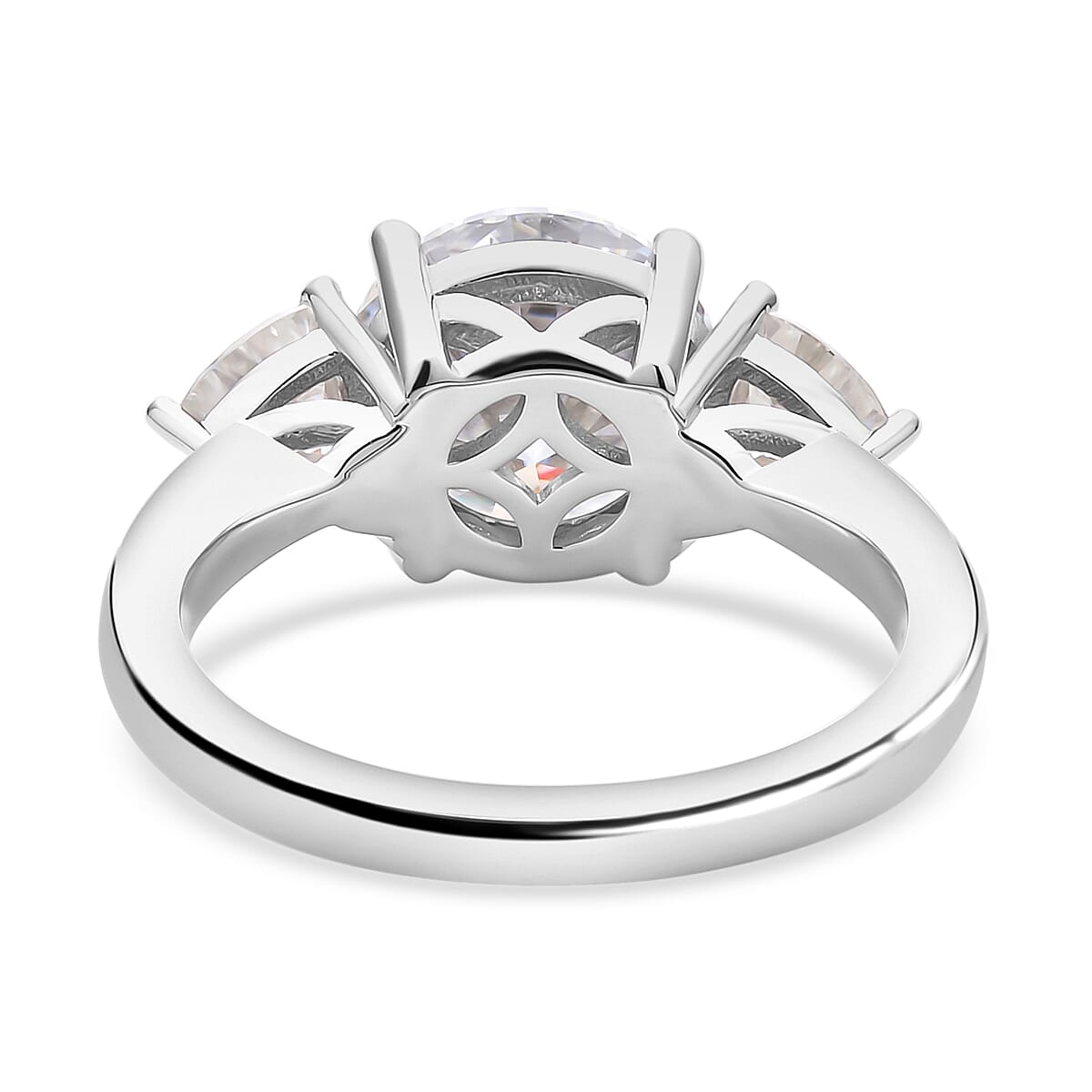 Moissanite 3 Stone Ring in Rhodium Overlay Sterling Silver 4.40 Ct 7369102 10