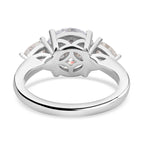 Moissanite 3 Stone Ring in Rhodium Overlay Sterling Silver 4.40 Ct